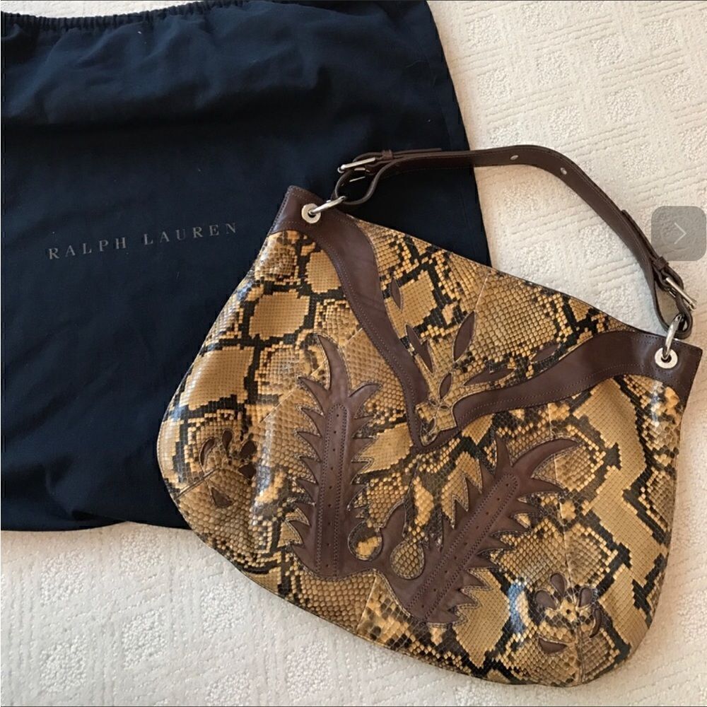 Ralph Lauren Collection Italian Tan Python Western Flame Stitch Hobo Handbag - Picture 2 of 16